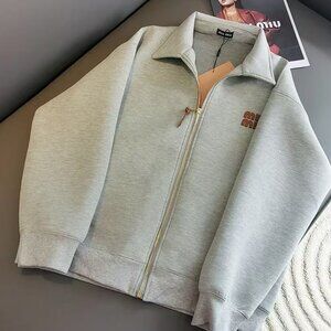 MIUMIU Women's Short Casual Long-Sleeve Jacket with Solid Color Letter Logo Embr